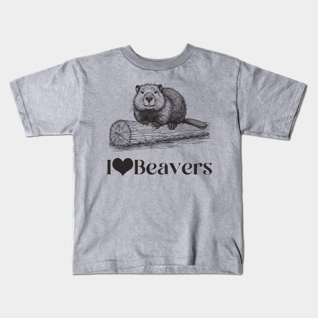 line art drawing, line art, line drawing, beaver, team beaver, the beaver, funny beaver, beaver lover Kids T-Shirt by Thunder Biscuit